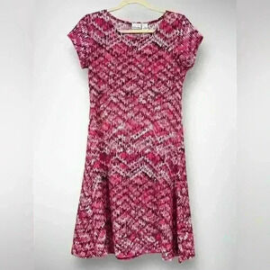 Kim Rogers A Line Womens Petite Small Dress Pink Black and White Aztec Graphics